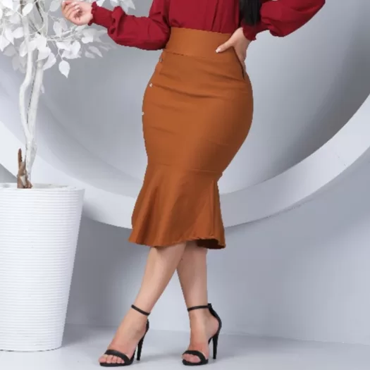 Saia Midi Feminina Evangélica Sereia Moda Cintura