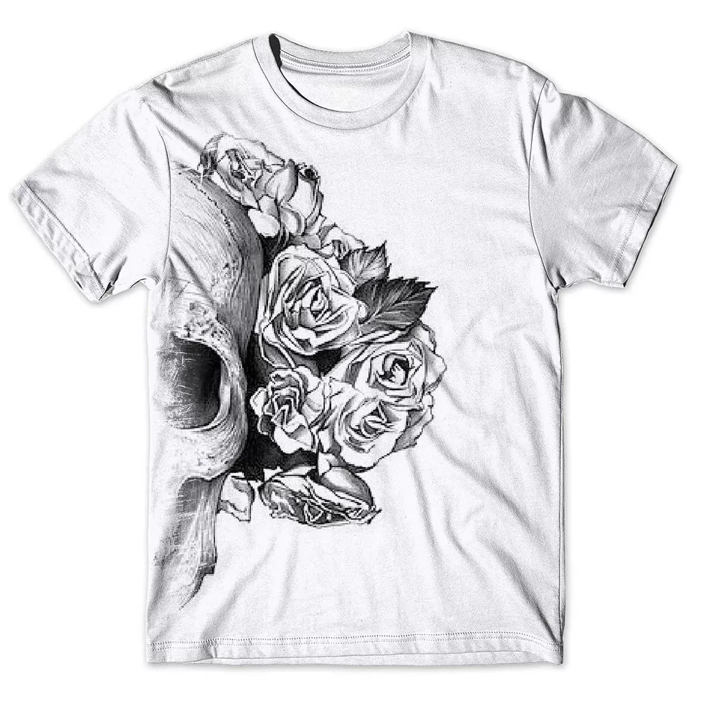 Camisa Camiseta Masculina Caveira Rosas Flores