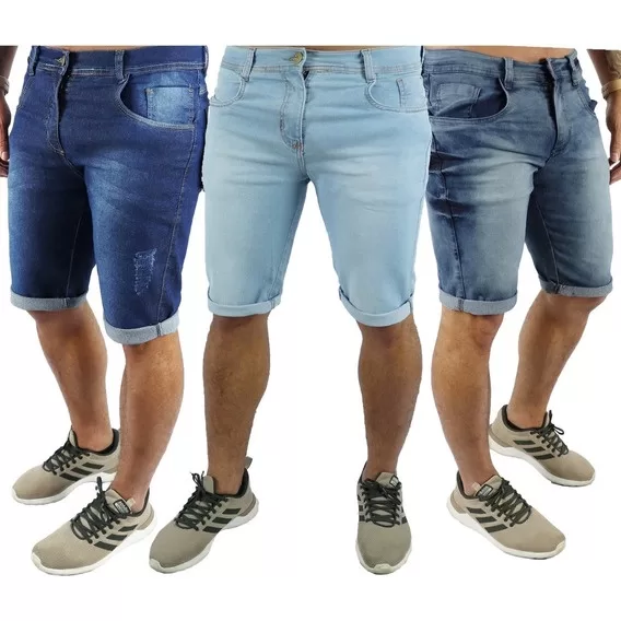 Kit 3 Bermudas Jeans Sarja Masculina Atacado Reven