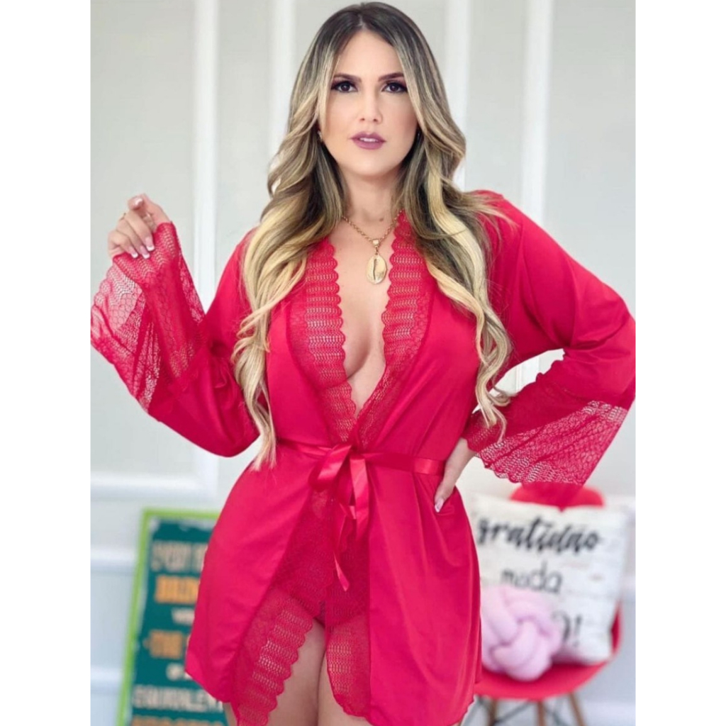 Robe Luxo Sensual Conforto Roupão Feminino Acompanha calcinha com detalhes em renda