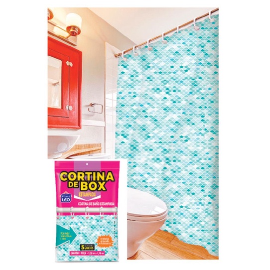 Cortina para Box PE Estampada 1,35 x 1,78m Para Ba