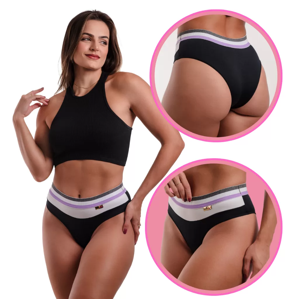 Kit Calcinhas Tanga Conforto Moda Íntima Elástico Canelado Cintura Alta