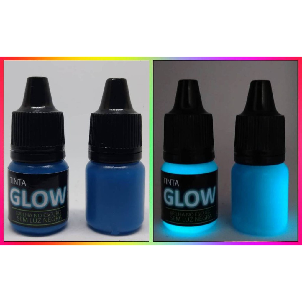 Tinta Glow 5ml C/Aplicador Brilha No Escuro Sem Luz Negra Fosforescente Luminescente (Azul Neon)
