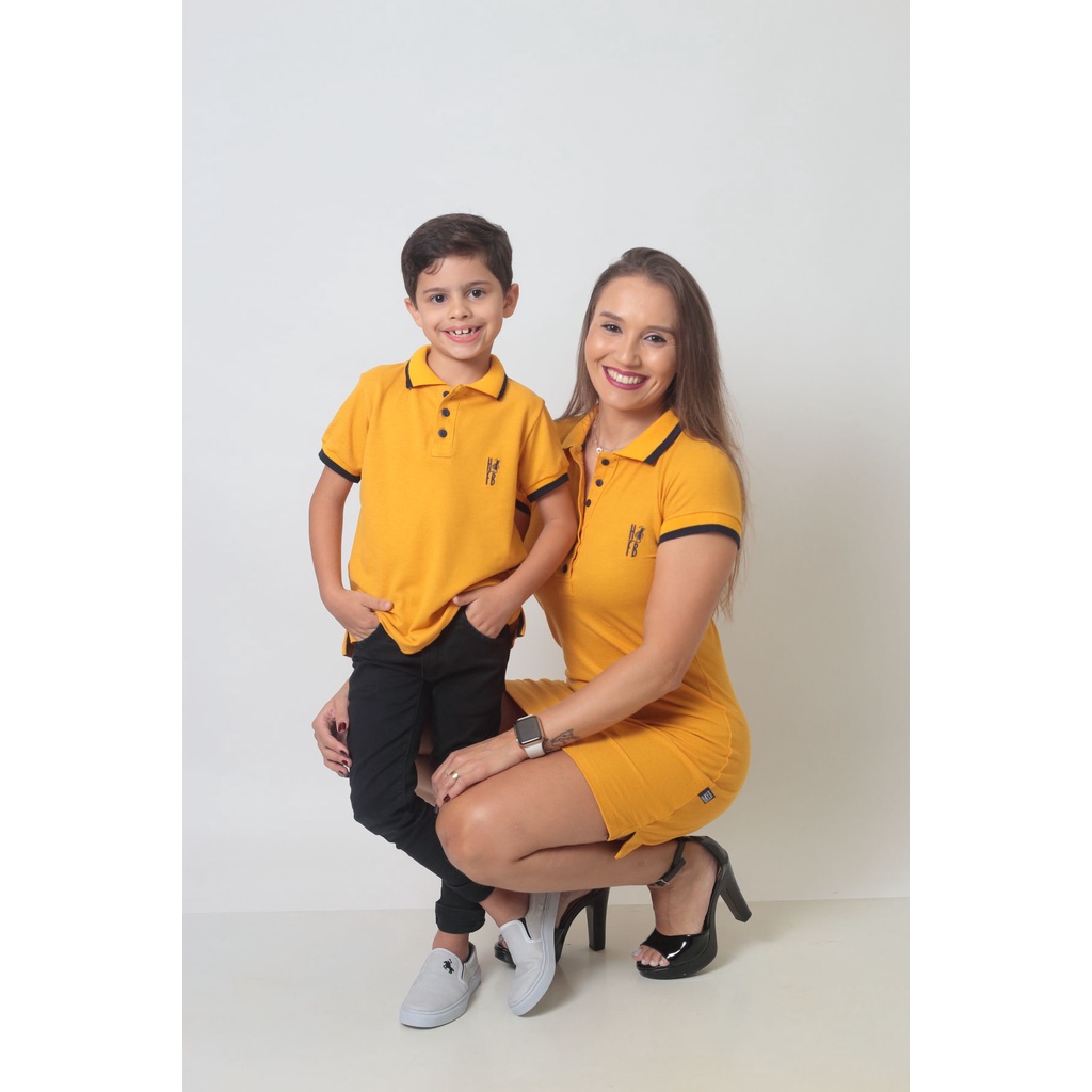 MÃE E FILHO > Kit 02 peças Vestido e Camisa ou Body Polo Mostarda [Coleção Tal Mãe Tal Filho]