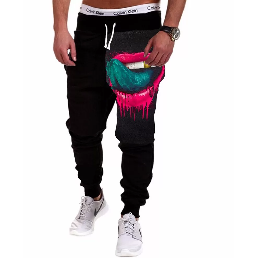 Calça Masculina de Moletom Estampada por Sublimação Boca Rosa Língua A216