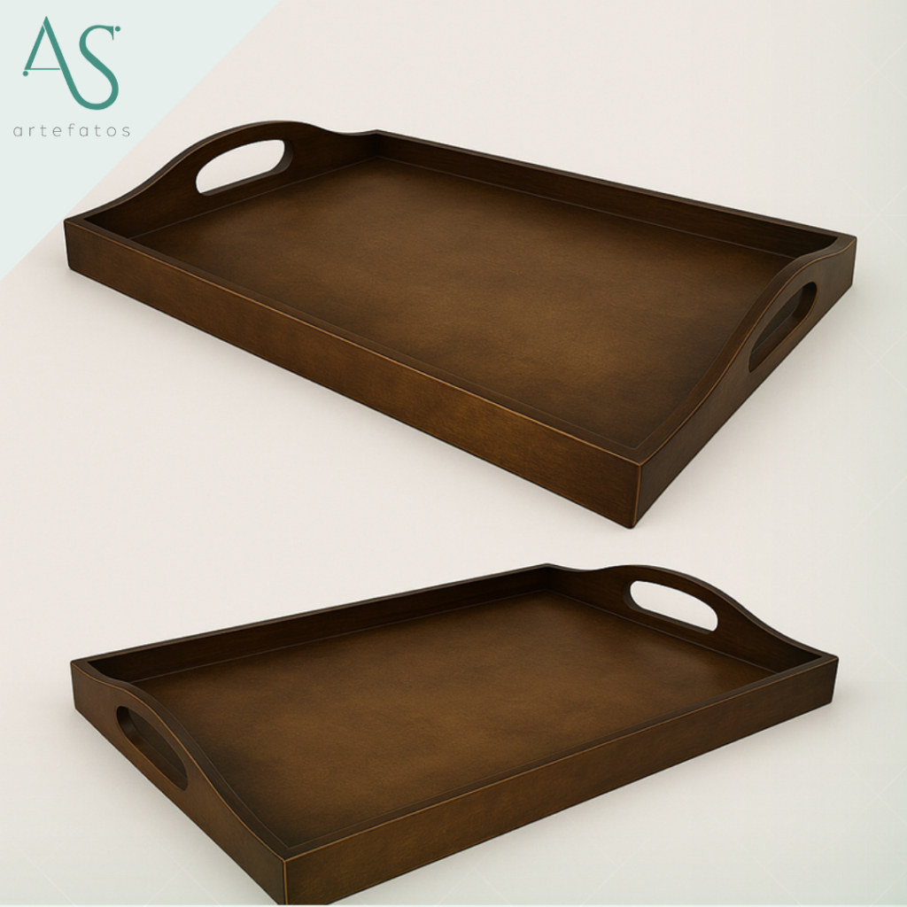 Kit 2 Bandejas de Madeira Mdf Bandeija Cozinha Marrom Grande