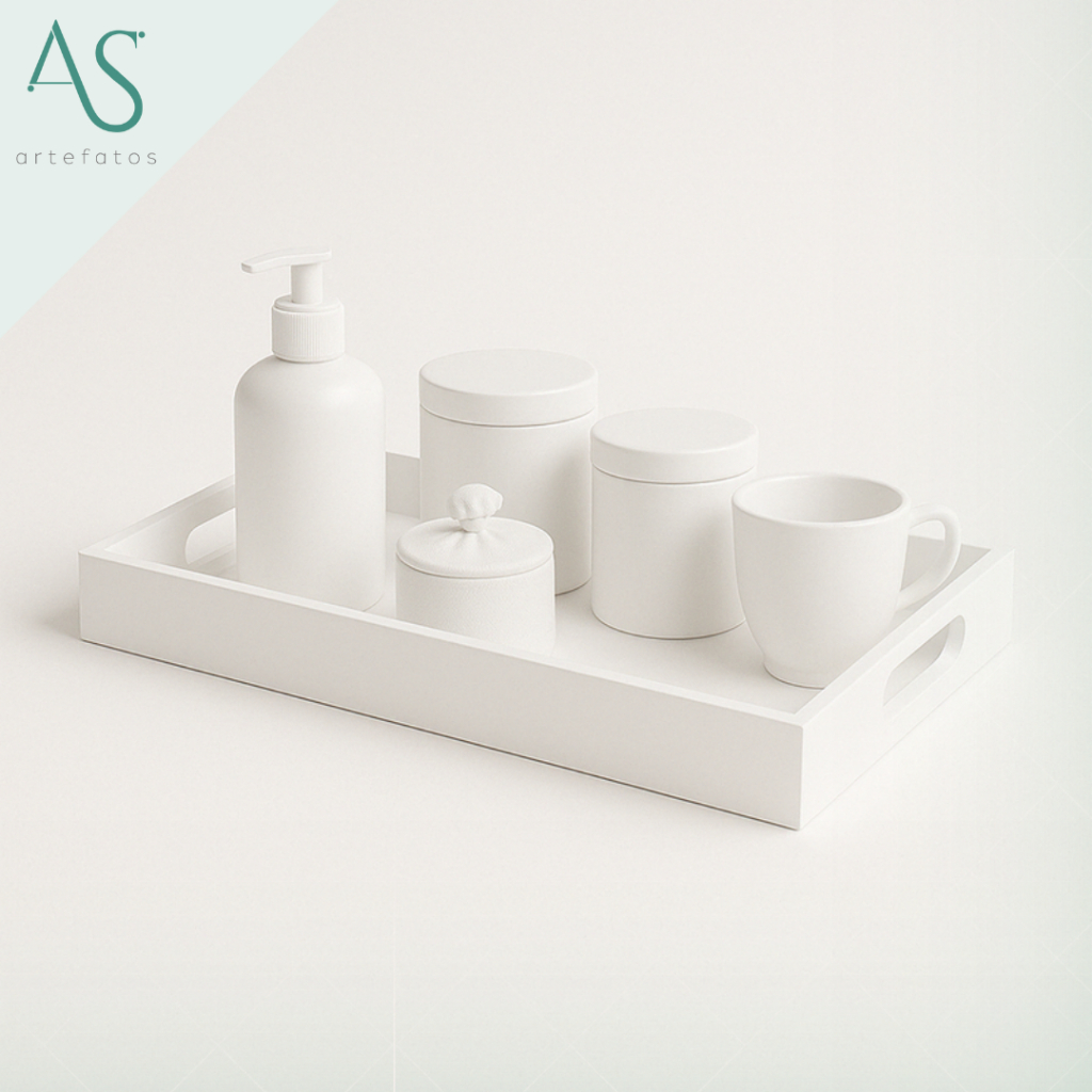 Bandeja com Alça Bandeija Redonda Decorativa Mdf Branca