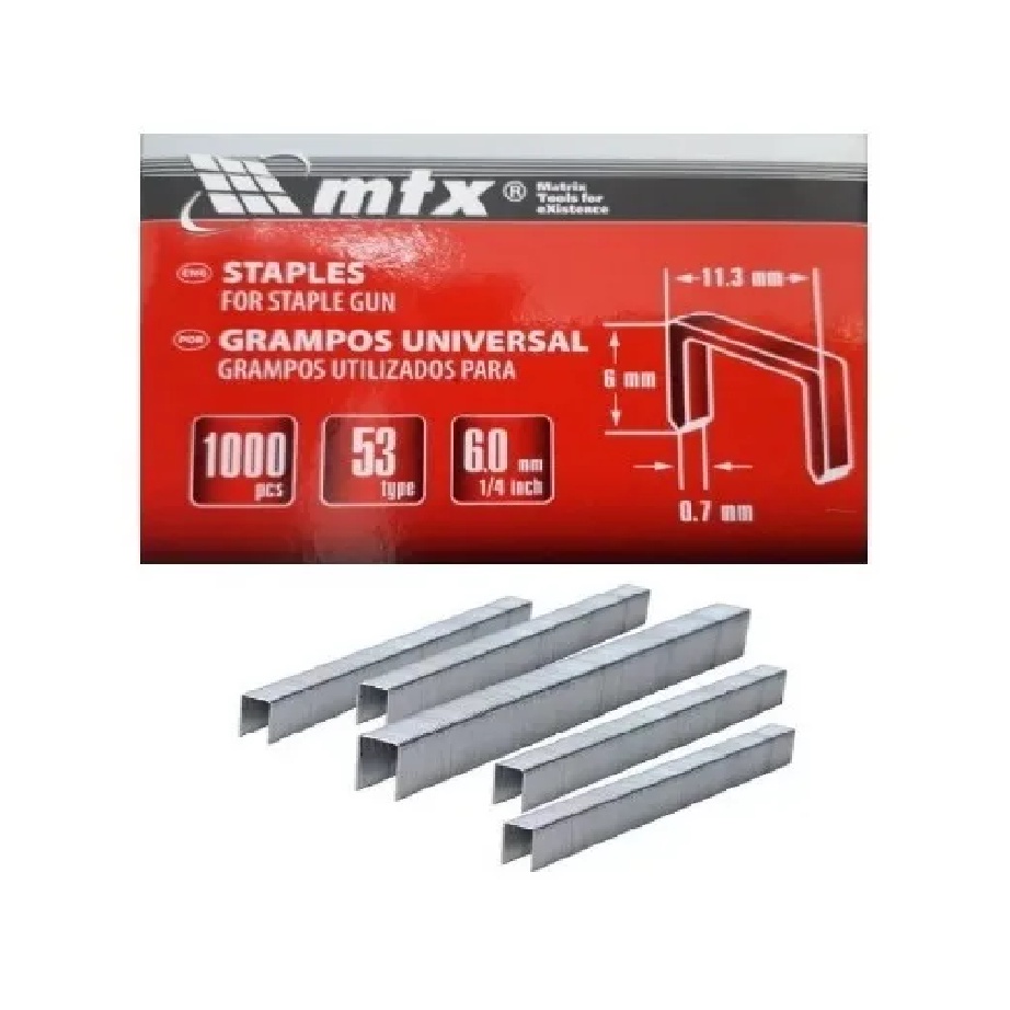 Grampo para Grampeador Tipo 53 06mm Temperado 1000 Peças MTX