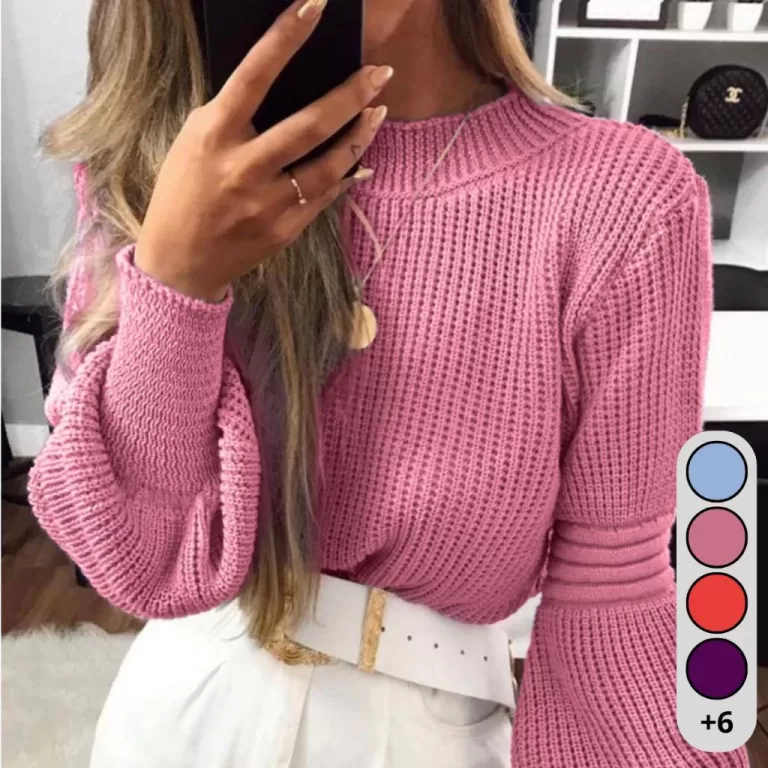 Blusa de Tricô Manga Longa Suéter Feminino Bufan