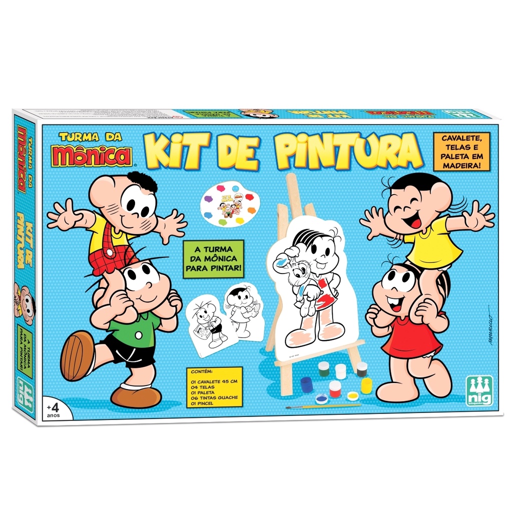 Kit De Pintura Infantil Turma Da Monica Com Cavalete Guache E 4 Telas 0766 – Nig Brinquedos