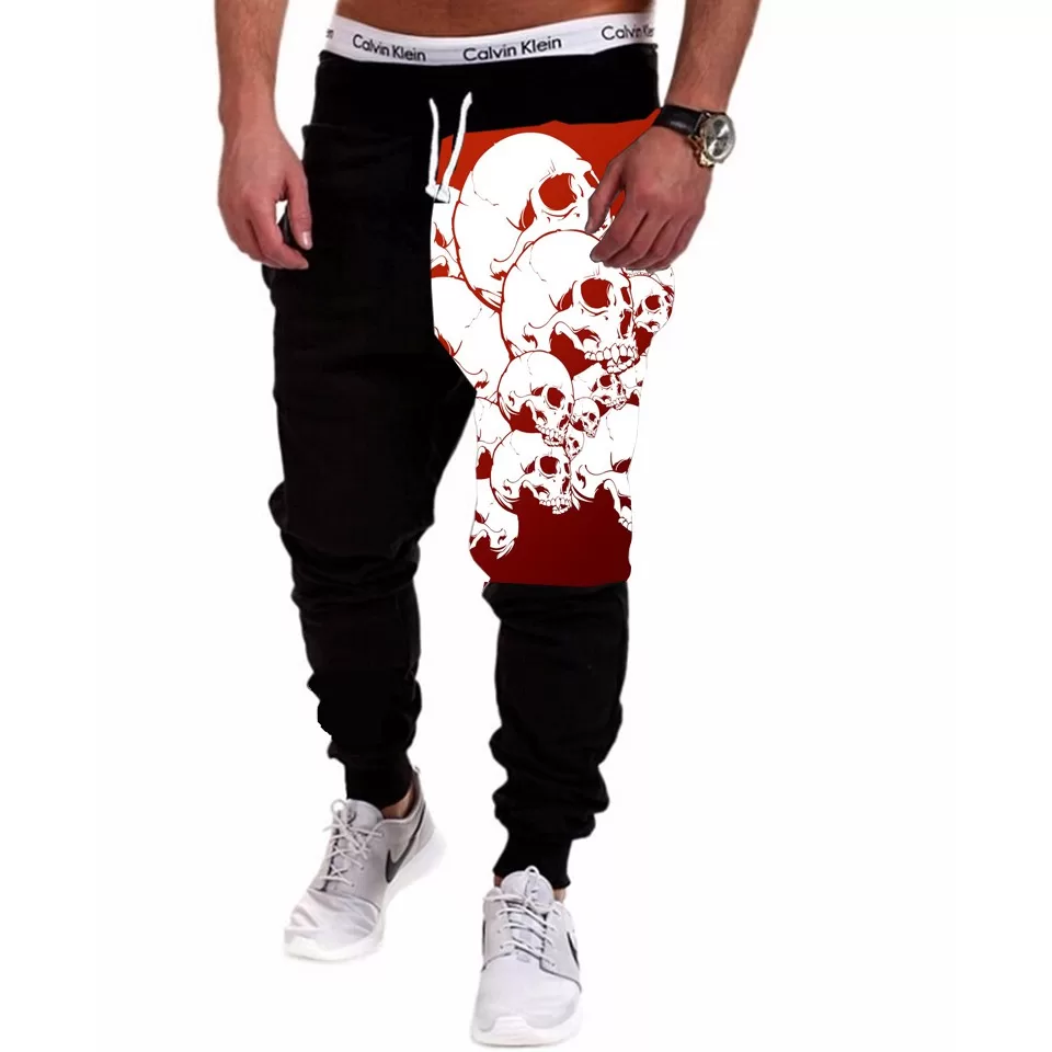 Calça Masculina de Moletom Estampada por Sublimação Crânios Fundo Vermelho A175