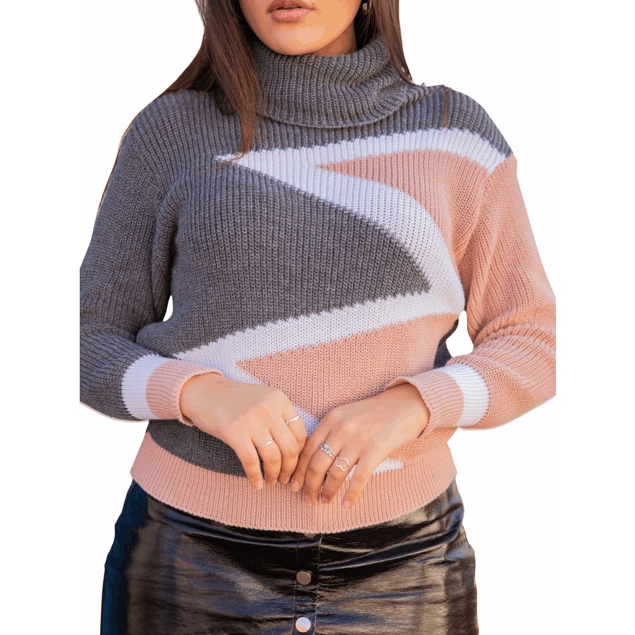 Blusa de Frio Tricot Gola Alta Trico Feminino Grosso Manga Longa