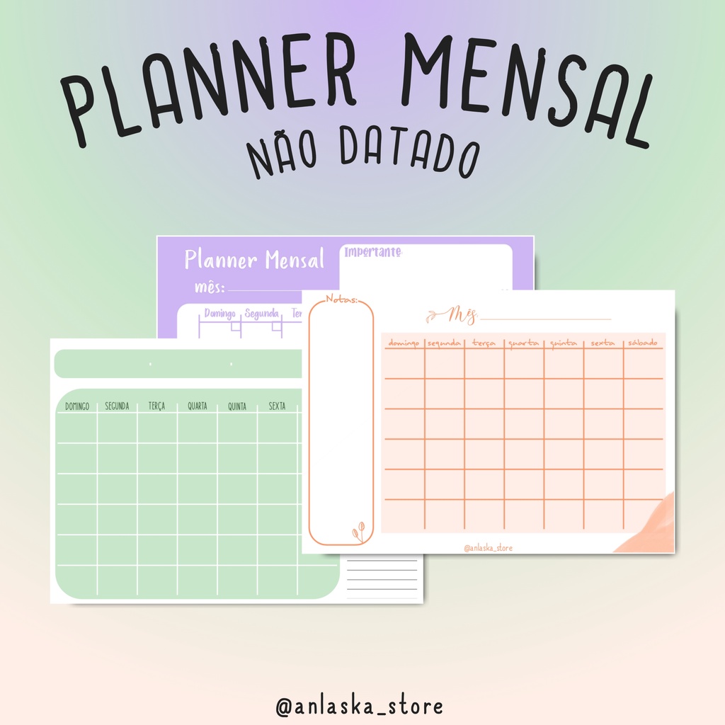 Planner mensal não datado 12 folhas – calendário sem data