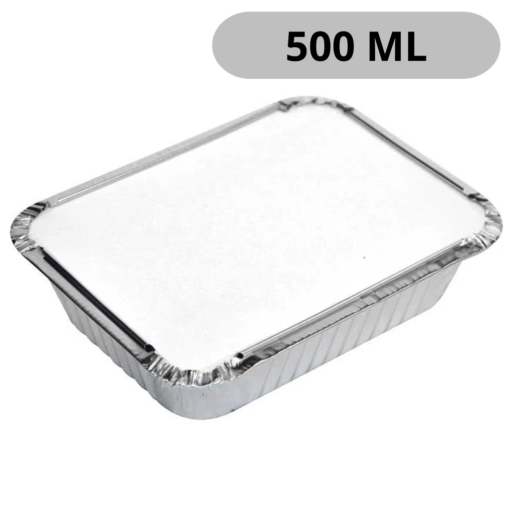 Embalagem Alumínio Retangular C/ Tampa 500ml – 10 Unidades