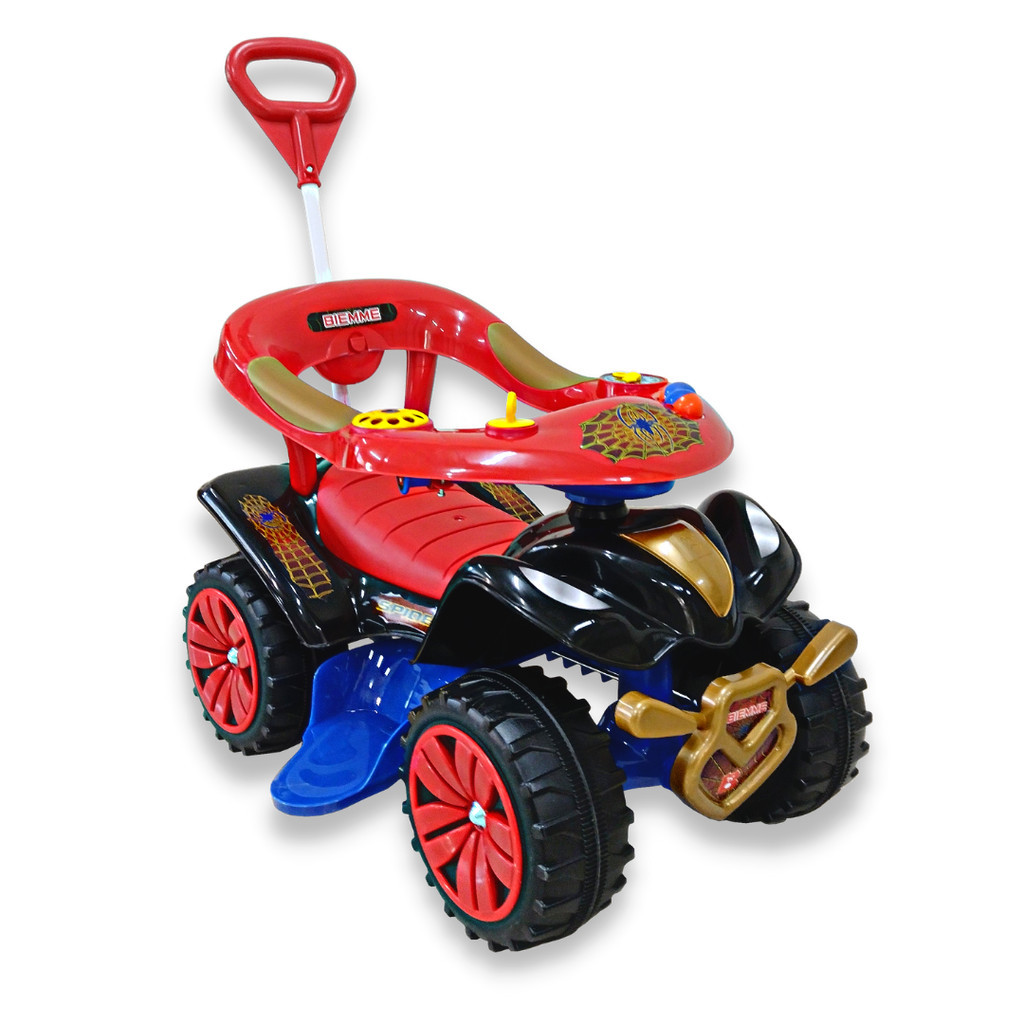 Carrinho passeio andador Infantil Spider Car Biemme Haste Direcionável, Apoio Removível, Roda Grande
