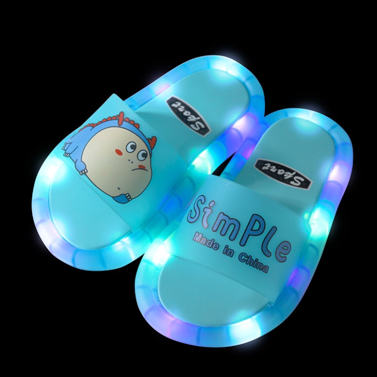 Chinelo Infantil Com LED Antiderrapante De PVC Azul Para Crianças / Meninas / Praia / Banheiro / Cas