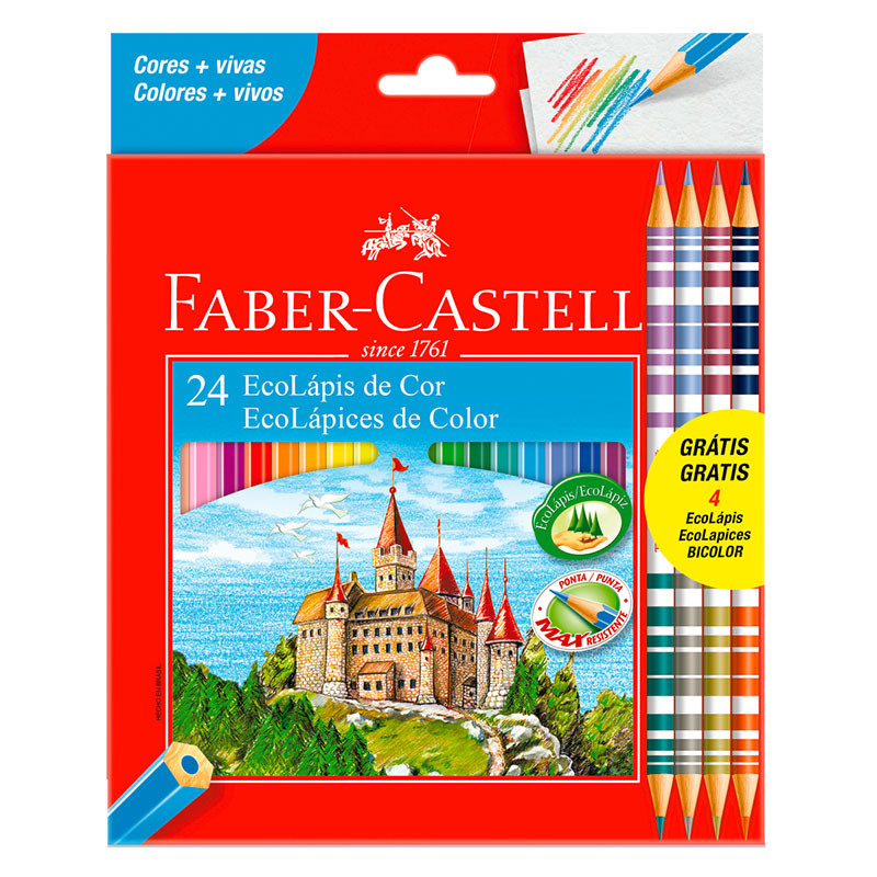 Lápis de cor 24 cores com 4 lápis bicolor 120124 Faber-Castell