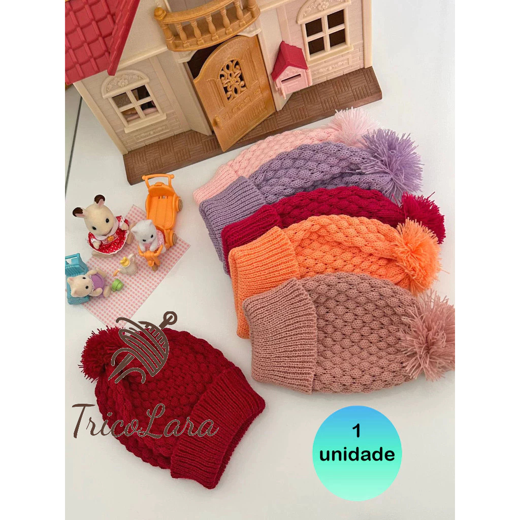 Touca / Gorro de tricô para bebê 0 -12 meses várias cores