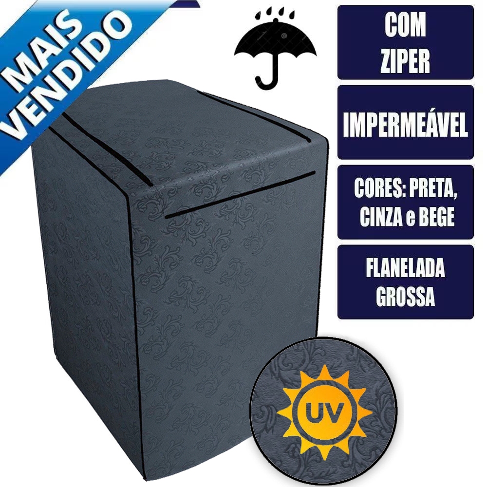 Capa Maquina Lavar Electrolux Brastemp Consul com Ziper 10, 11, 12, 13, 14, 15, 16, 17kg