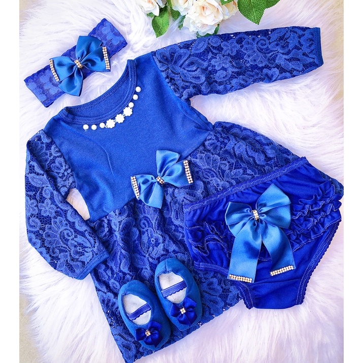 vestido manga longa  para bebê menina + laço sap