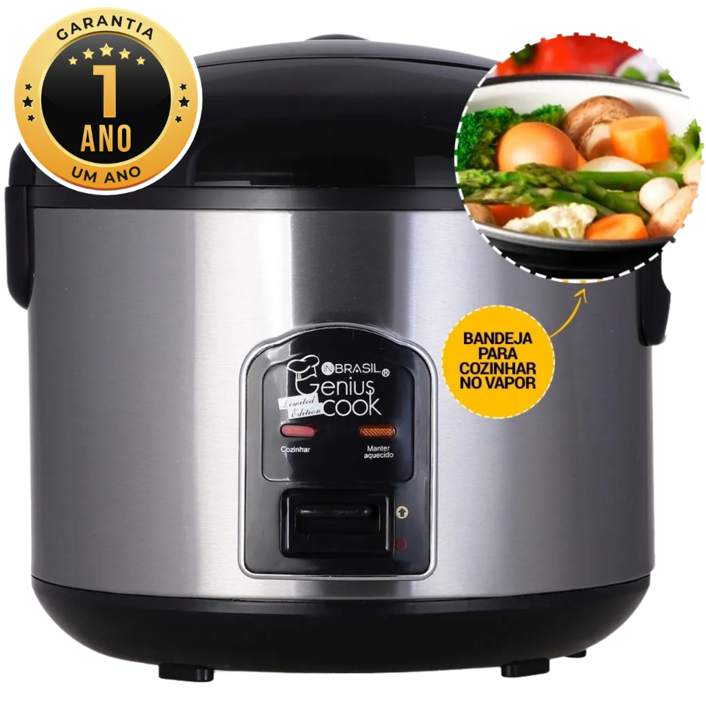 Panela Elétrica de Arroz 10 xícaras 1.8L – com legumeira – Inox – Multifuncional – In Brasil