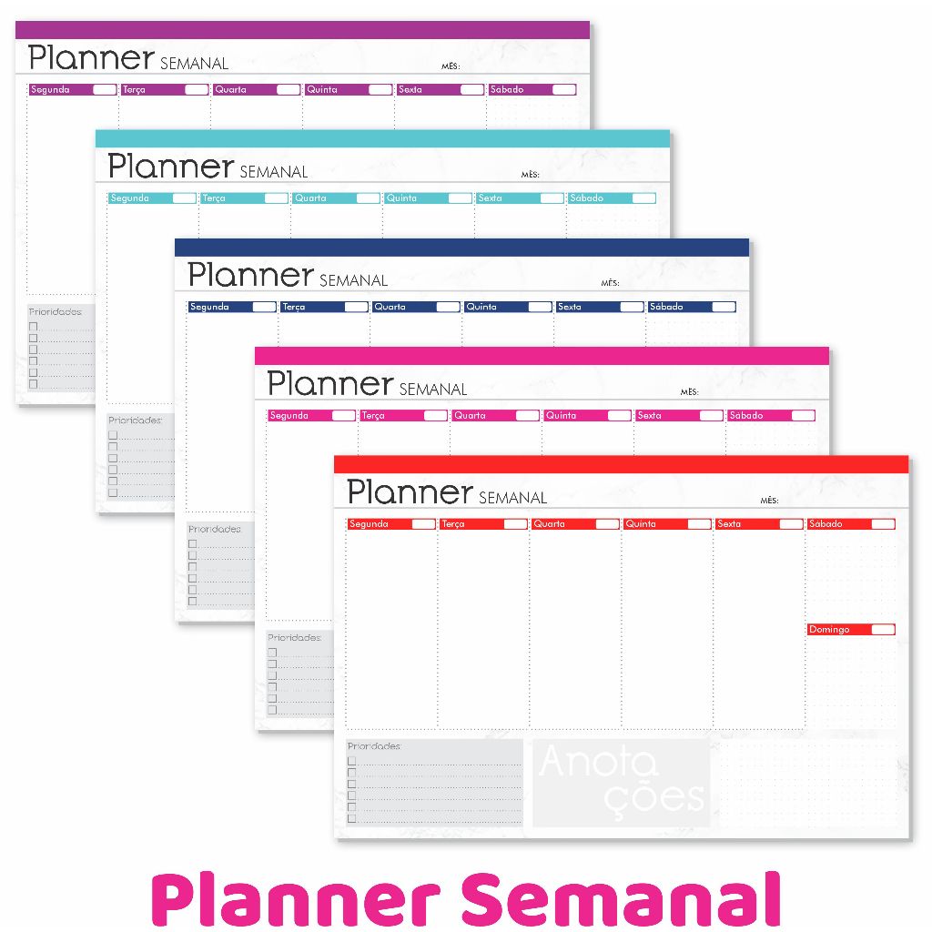 Planner Semanal de Mesa com 52 Folhas Planejamento