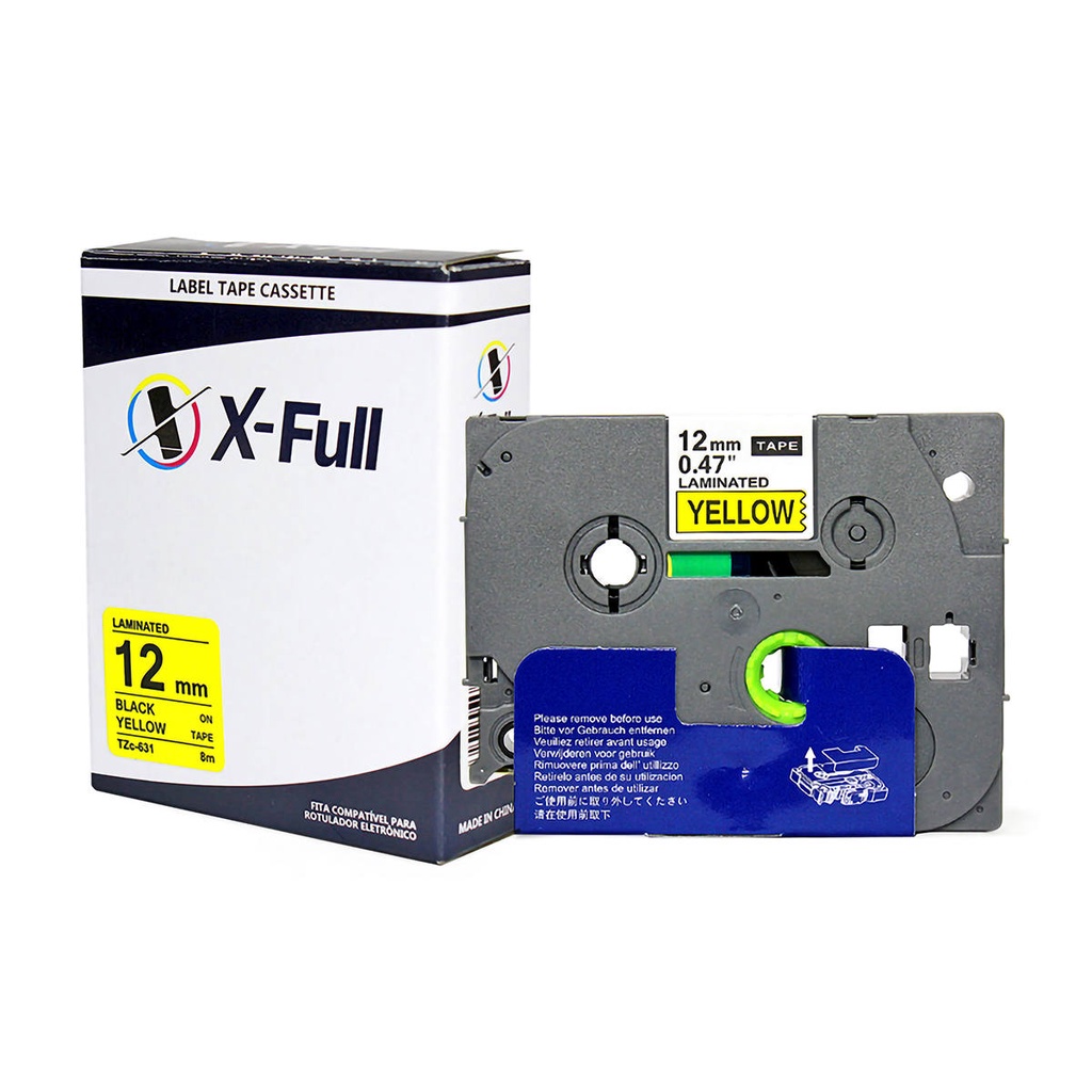 Fita Rotulador Compatível com TZc-631 TZe-631 TZ631 12mm x 8m Amarelo/Preto X-Full p/ PT-300 PT-1000
