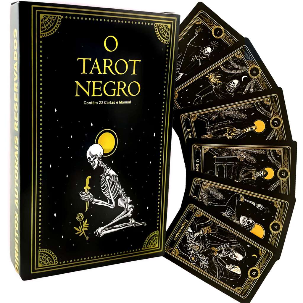 Baralho Tarot Negro com 22 Cartas Manual em Português Baseado no Taro de Marselha-Versão Iniciantes