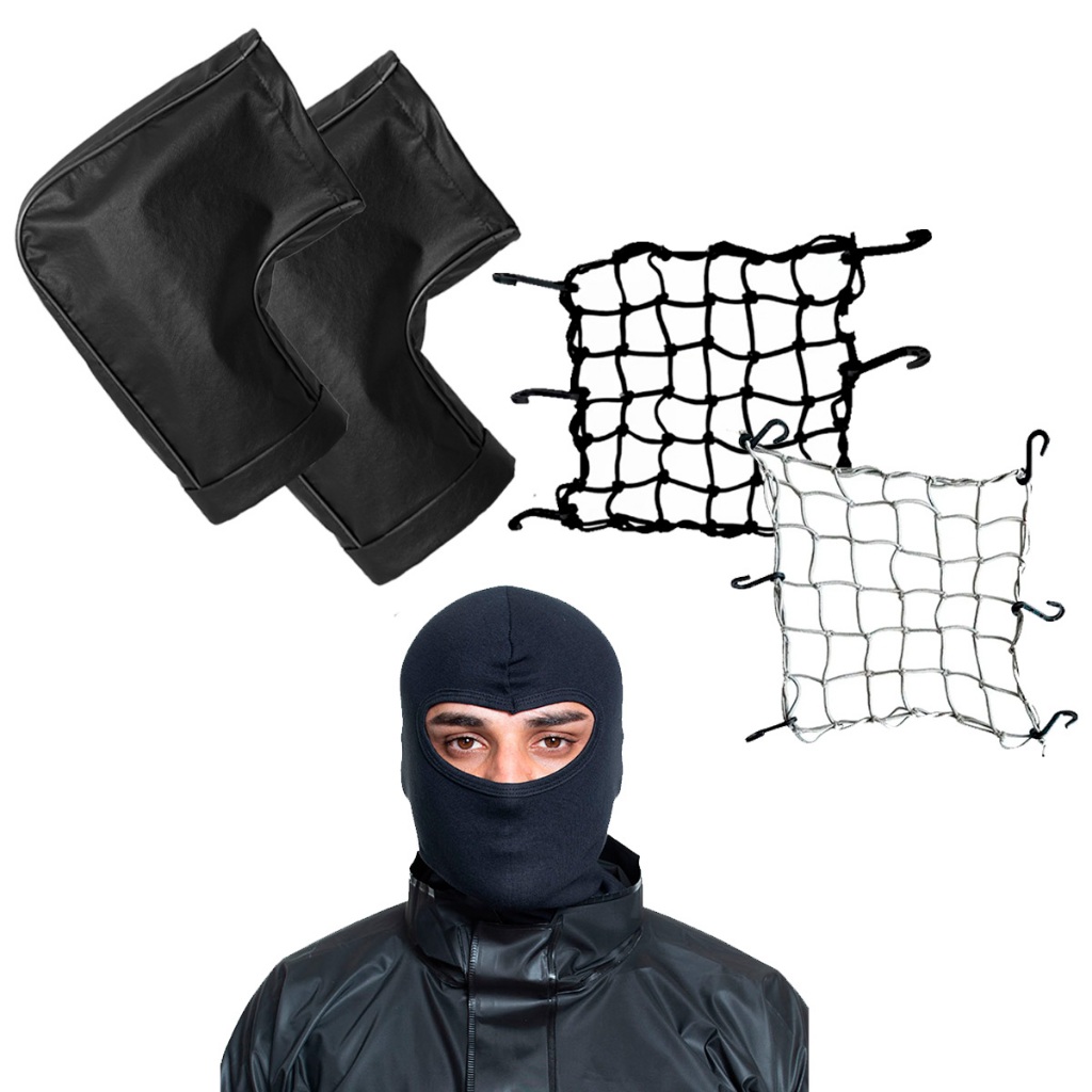 Kit Luva de Guidão Para Moto Rede Aranha Elástico Touca