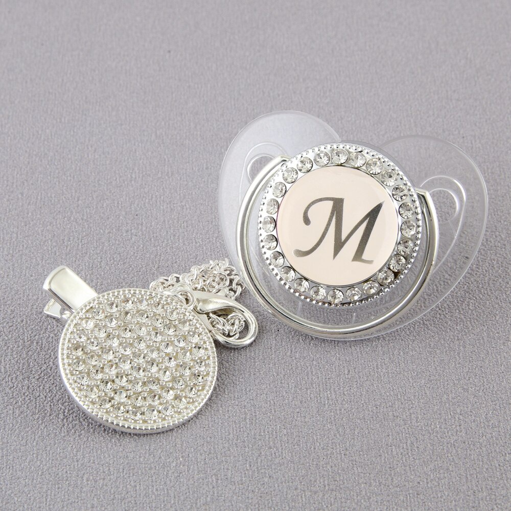 26 Inicial De Letra Transparente Chupeta E Corrente Bebê Recém-Nascido Sem BPA Luxo Prata 0-18 Meses