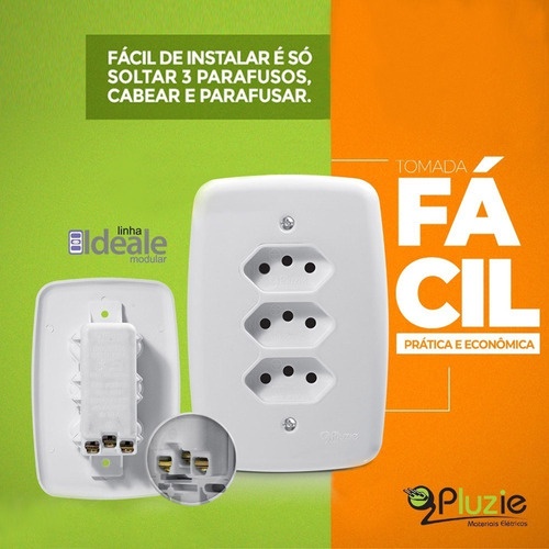 Tomada Tripla Monobloco 10a fácil Instalação Pl