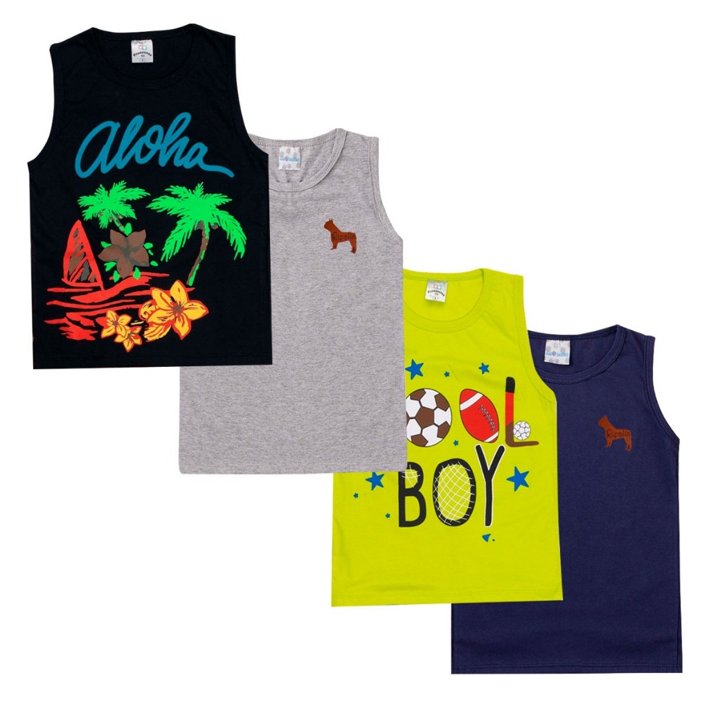 Kit 3 Camisa Regatas Estampadas Menino Infantil Tamanho 1 2 3 4 6 8