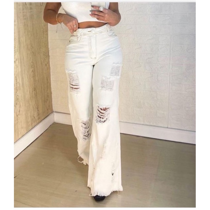 Calça Jeans Cintura Alta WideLeg Off White Branco
