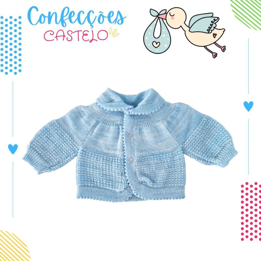 CASACO BEBÊ RECÉM NASCIDO – MODELO COM GOLINHA – CARDIGAN – TRICÔ – LÃ – TAMANHO RN