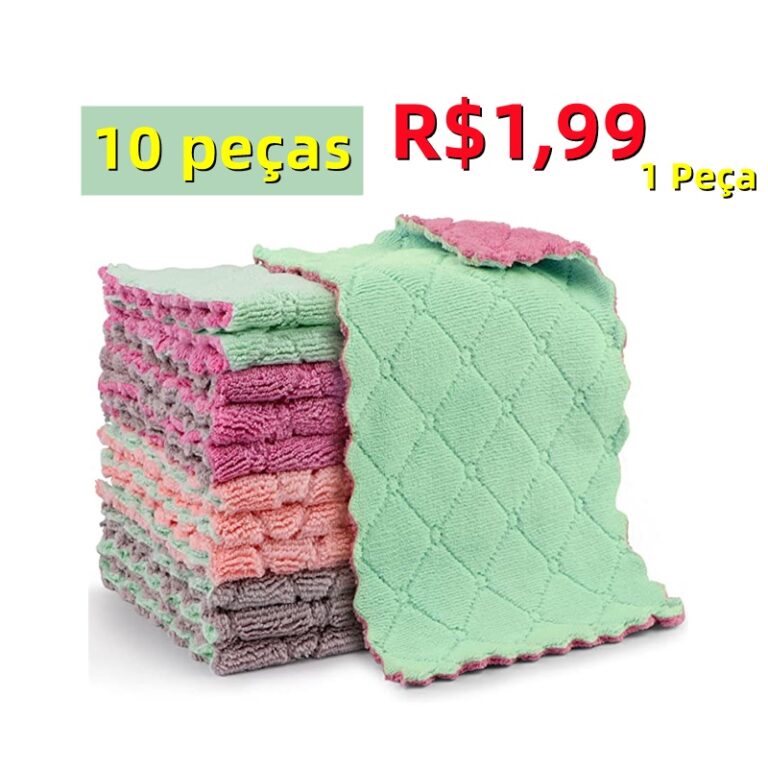 10 Peças Pano De Prato De Microfibra Super Absorv