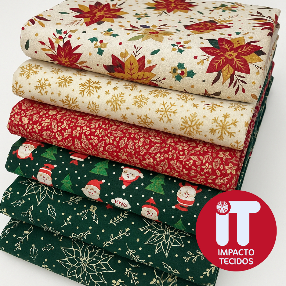 Tecido Tricoline Natal 0,50 x 1,50 m – Estampa Natalina  – Tricoline Estampado 100% Algodão