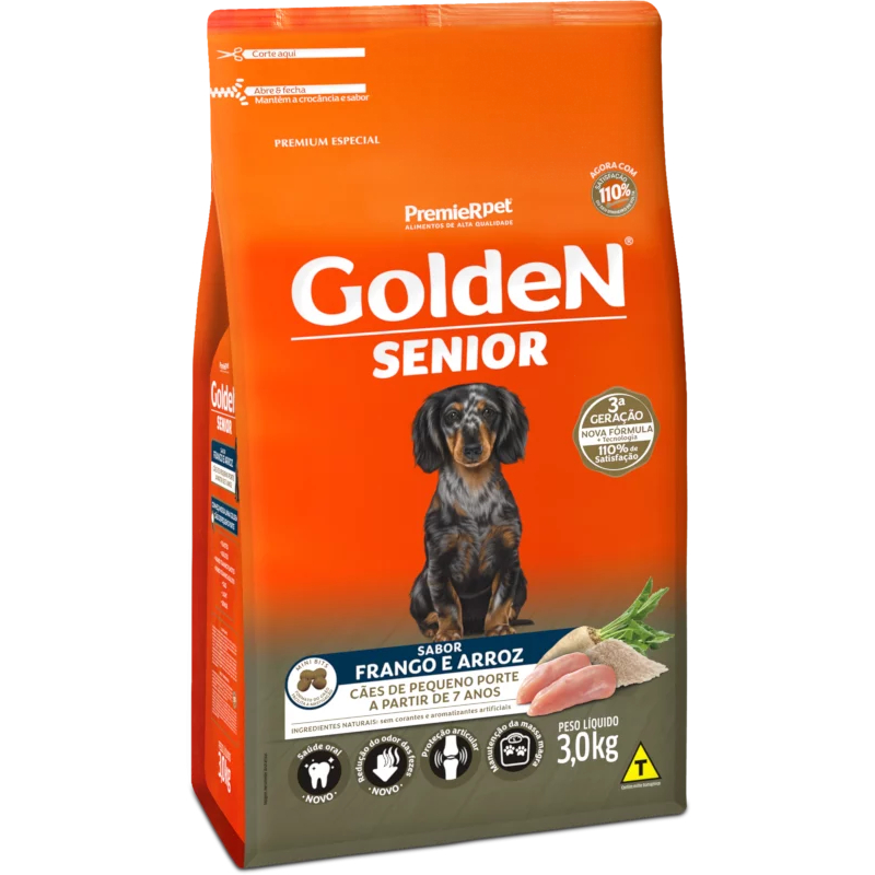 Ração Golden Fórmula Cães Adultos Sênior Mini Bits Frango e Arroz 3kg