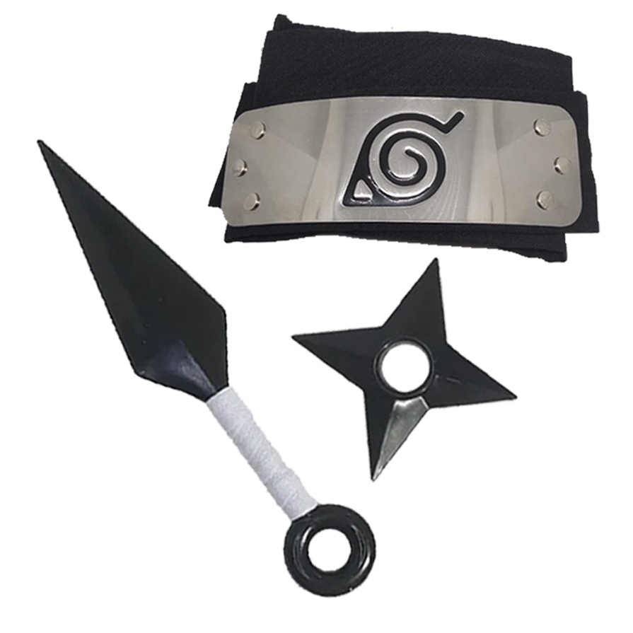 Kit Bandana Naruto em Aço inox (Vila da Folha) + Kunai + Shuriken