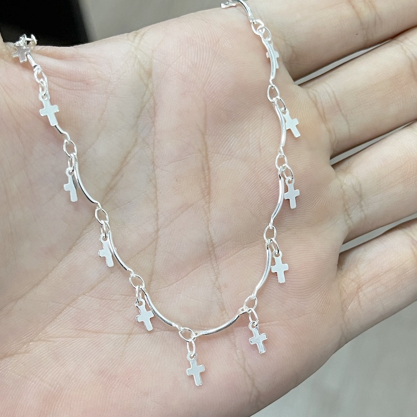 Choker Feminina Crucifixo Chapado Mini (Banho de Prata 925) Colar de Prata 925 Banhado Terço Religio