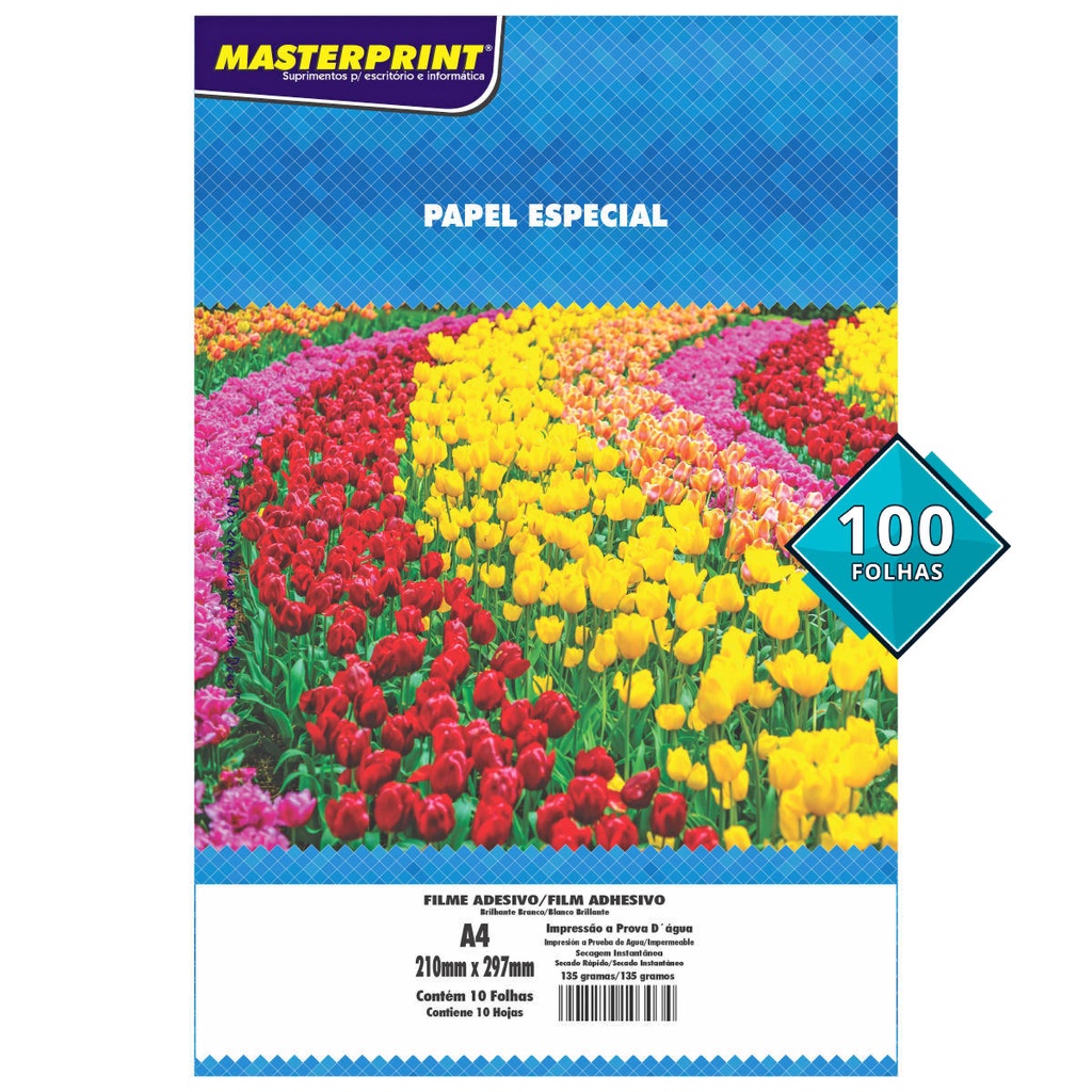 Vinil Filme Adesivo Branco Brilhante 135g A4 à Prova dÁgua PVC Autoadesivo Masterprint com 100 folha