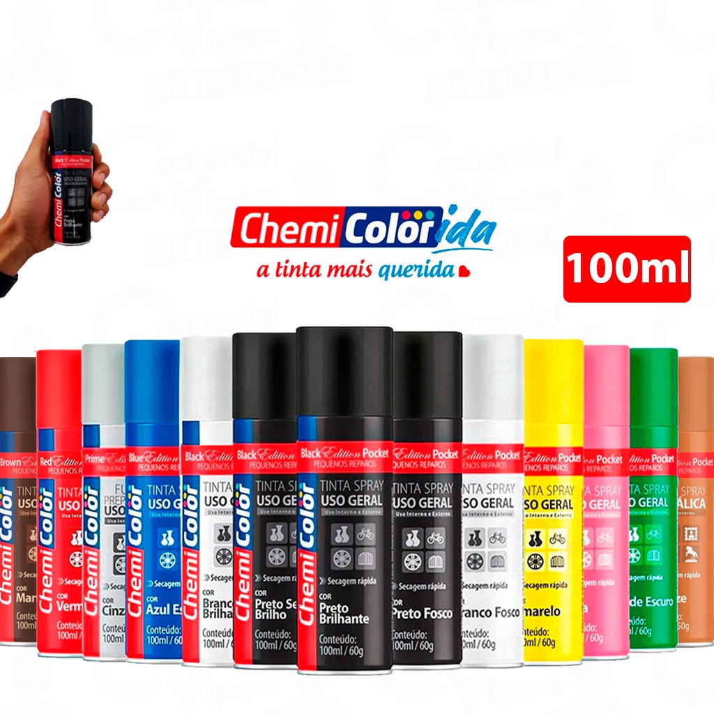 Tinta Spray Pocket Todas As Cores Uso Geral Metálica Fluorescente 100ml Multiuso Hobby – ChemiColor