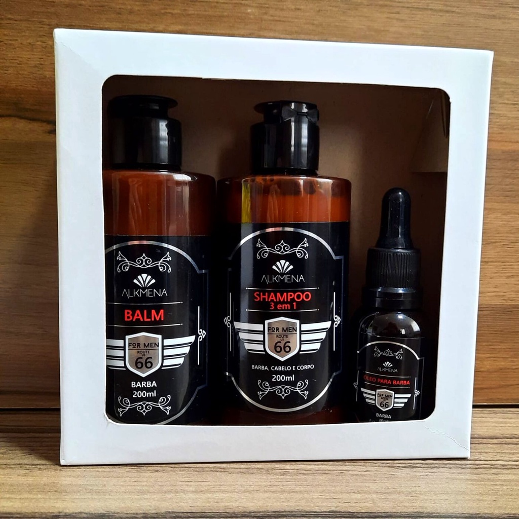 Kit Balm, Óleo para Barba e Shampoo 3×1 For Men – Alkmena M-01