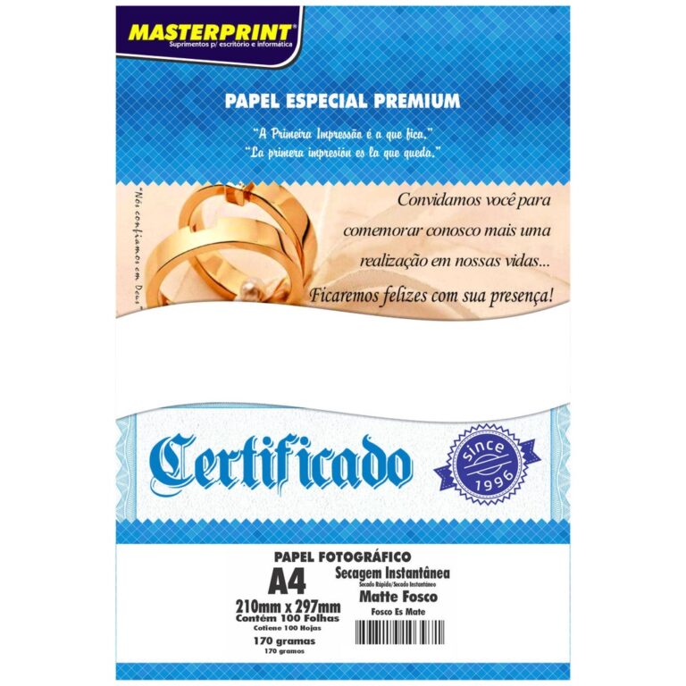 Papel Matte Fotográfico 170g A4 Branco Fosco Mast