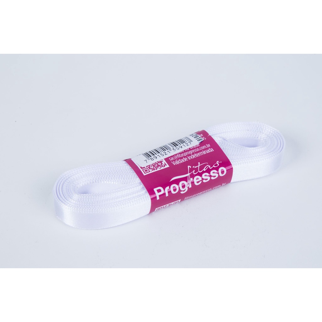 Fita de Cetim Branco Cor 201 – 01 unidade – Progresso – Kafe Embalagens