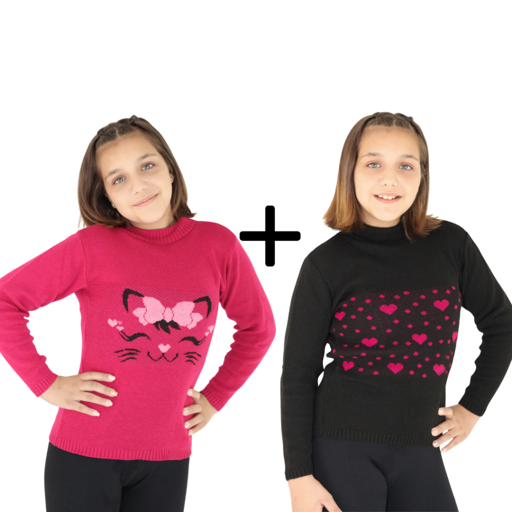 Kit com 2 Blusas de Lã Juvenil Para Menina (7 a 12 Anos)