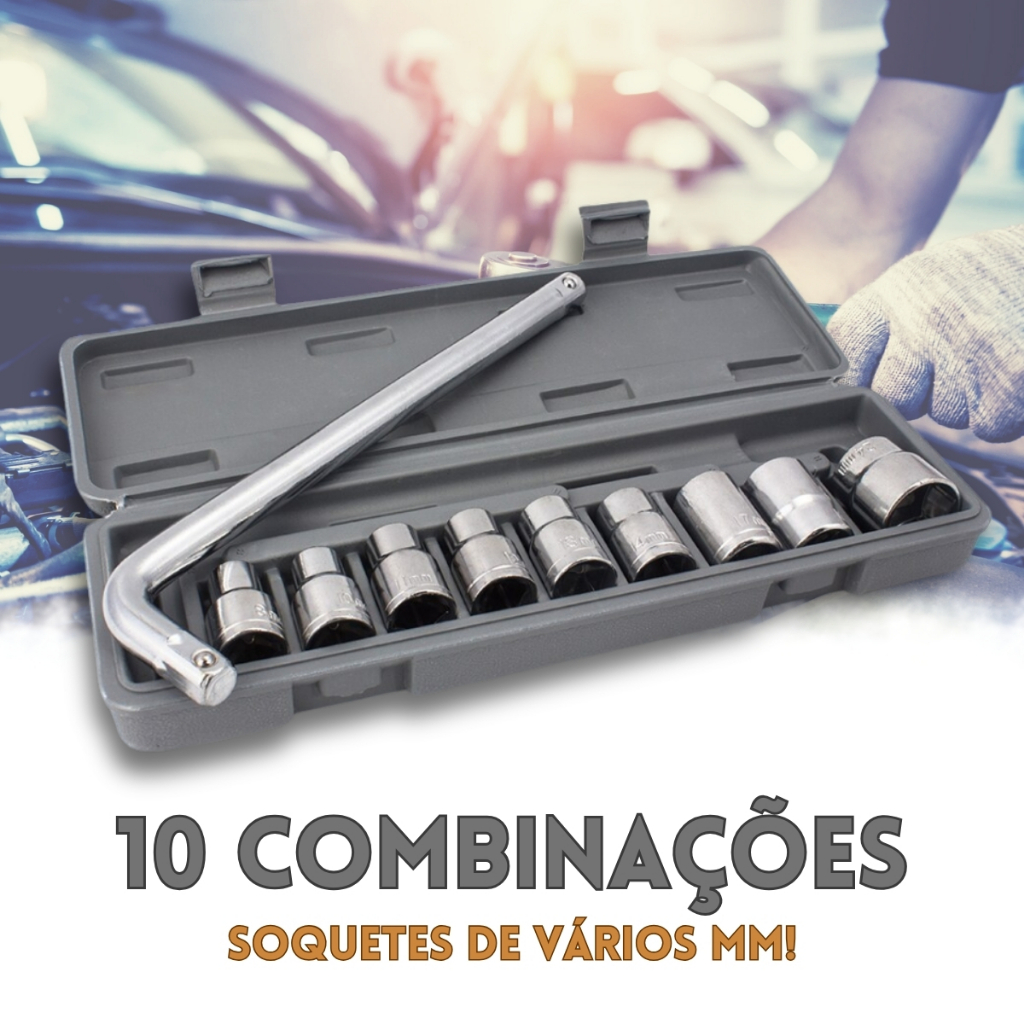KIT10 Ferramentas c/10 Peças Chave L Soquete De Boca com Estojo