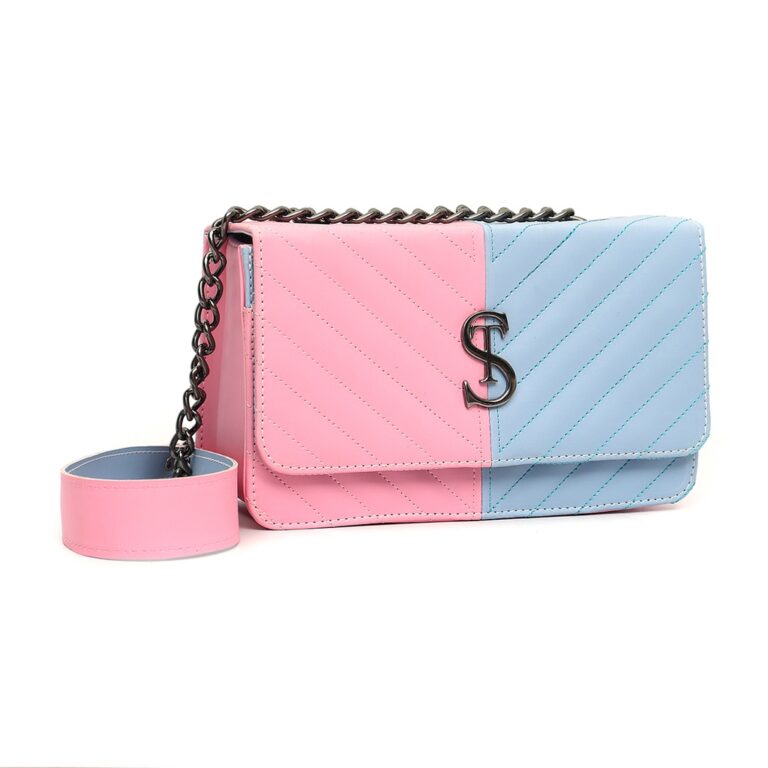 Bolsa Clutch Bicolor Pequena Com Alça de Corrente