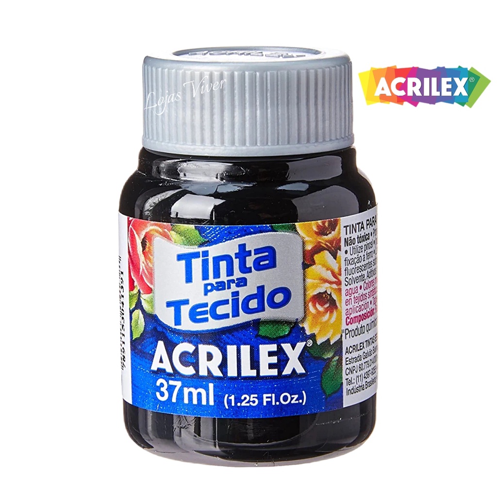 Tinta de Tecido  Preta / Preto 37ml – Acrilex