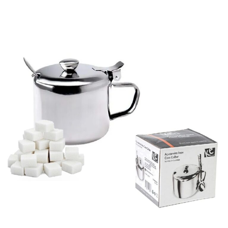 Açucareiro Inox C/ Tampa E Colher Açucareiro 