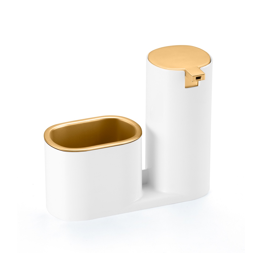 Dispenser Porta Detergente Bucha Luxo Conceito Branco Dourado Lindo